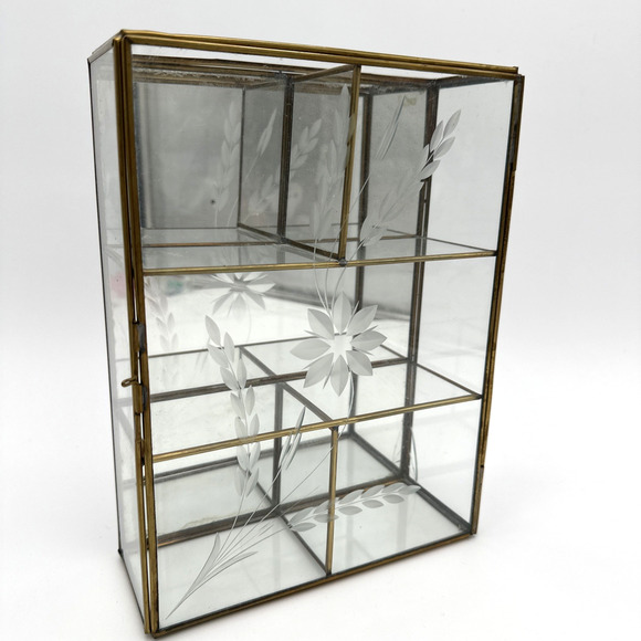 Vtg Brass Glass Mirror Curio Cabinet Shelf Wall Mount / Table Top Read - Picture 1 of 10